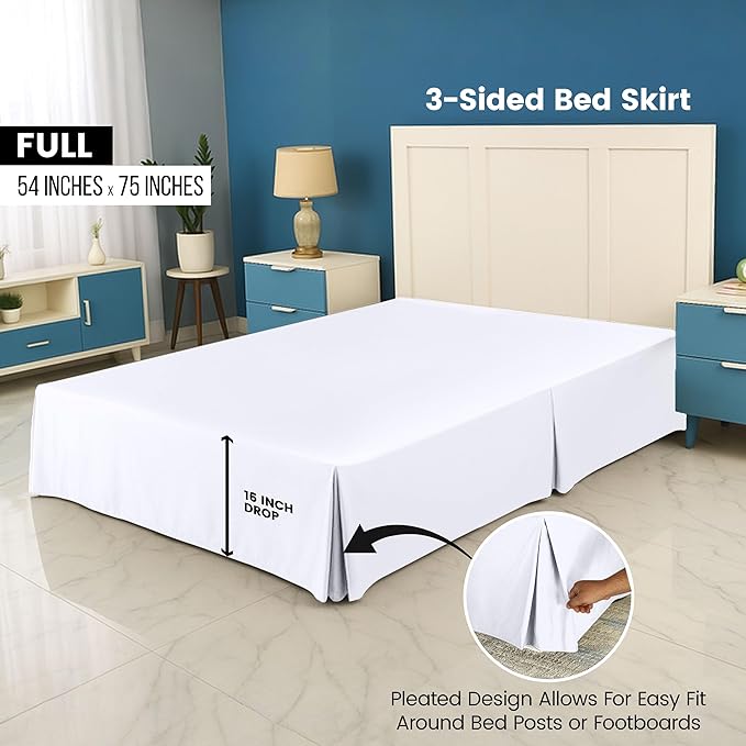 Utopia Bedding Full Bed Skirt - Soft Quadruple Pleated Ruffle - Easy Fit with 16 Inch Tailored Drop - Hotel Quality, Shrinkage and Fade Resistant (Full, White)