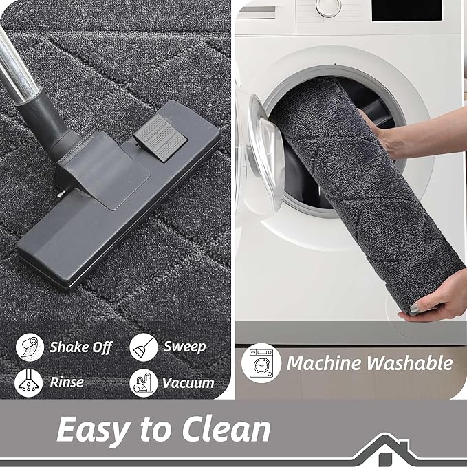 BEQHAUSE Dirt Trapper Door Mat 32" x 72", Doormat Non-Slip Entryway Rugs Washable, Dog Door Mat Stain Resistant and Absorbent Welcome Floor Mat for Front Back Door, Muddy Wet Shoes & Paws, Dark Grey