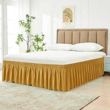 Biscaynebay Wrap Around Bed Skirts for King & Cal King Beds 18" Drop, Christmas Gold Adjustable Elastic Dust Ruffles Easy Fit Wrinkle Resistant Silky Luxurious Fabric Machine Washable