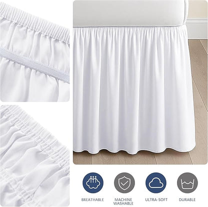 Dorm Bed Skirt Twin XL 32 Inch Drop, 100% Microfiber Extra Long College Dust Ruffle Bedskirt for Adjustable Beds, Elastic Wrap Around Design, White