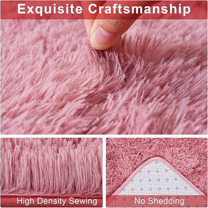 Soft Shaggy for Bedrooms, Fluffy Rugs for Living Room, Blush Area Rug, Cozy Fuzzy Carpet for Kids, Perfect Indoor Decor for Boys and Girls 4x6 Feet