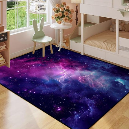 Purple Galaxy Rug Space Rugs Colorful Throw Rug Non-Slip Sun and Cloud Carpet Doormats for Living Room Bedroom Apartment Dorm Floor Mat 71 in x 47 in