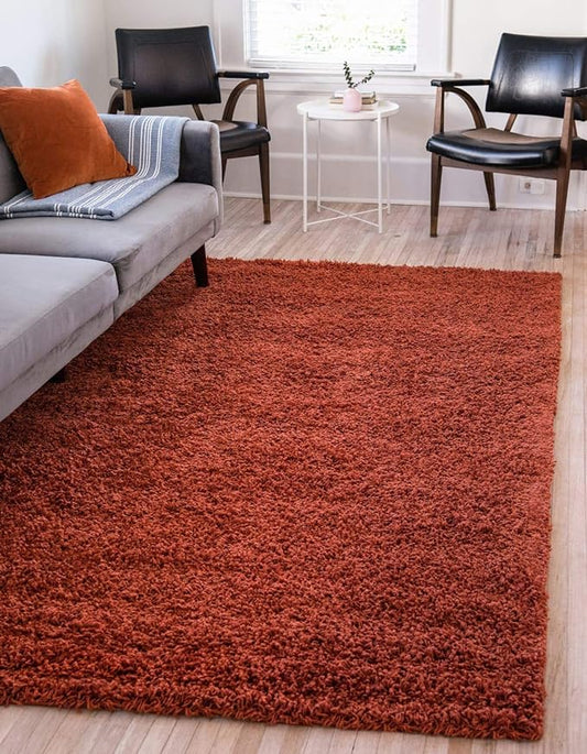 Unique Loom Solid Shag Collection Area Rug (8' x 11' Rectangle, Terracotta)