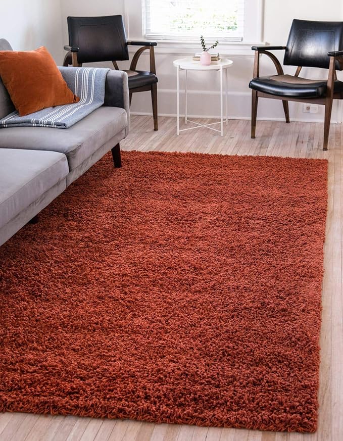 Unique Loom Solid Shag Collection Area Rug (6' 1" x 9' Rectangle, Terracotta)