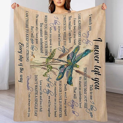 Dragonfly Blanket Memorial Sympathy Gifts for Girls Women Loved One I Never Left You Throw Blanket for Kids Adults Soft Warm Cozy Fleece Blanket for Couch Sofa Bed 40"x50"