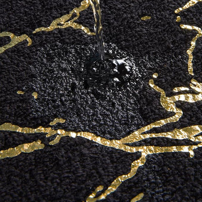 QJHOMO Toilet Rugs U Shaped Black and Gold Bathroom Rugs, Gold Decor Toilet Mat Contour Bath Rug Marble Bathroom Accessories, Extra Thick Carpet Non Slip Floor Mats Machine Washable (20x24 inch)