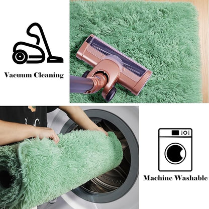 ONASAR Sage Green Rugs for Living Room Bedroom, 5x8 Washable Fluffy Bedside Area Rug, Soft Plush Shaggy Indoor Floor Carpet for Nursery Kids Girls Boys Teen Dorm Home Office Decor Aesthetic