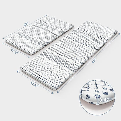KIMODE Kitchen Mats 2PCS,Cushioned Anti Fatigue Boho Kitchen Rugs and Mats,Non Slip Waterproof Kitchen Mats for Floor,Comfort Foam Standing Desk Mat for Home,Office,Sink,Laundry,Blue and White