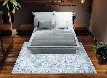Bloom Rugs Washable Non-Slip 5' x 7' Rug - Blue/Gray Traditional Area Rug for Living Room, Bedroom, Dining Room, and Kitchen - Exact Size: 5' x 7'