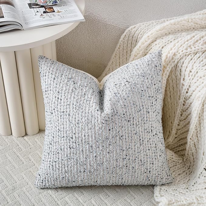Striped Euro Sham Pillow Covers 26x26 Set of 2 Blue Textured Boucle Chic Morden Boho Accent Farmhouse Square Decorative Couch Throw Pillow Covers for Home Decor Bed Sofa Living Room