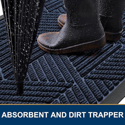 Smiry Front Door Mat Outside Entrance, Heavy Duty Sturdy Natural Rubber Doormat, Trap Dirt and Moisture, Easy Clean Low Profile Mats for Indoor Outdoor Entry, Irregular Triangle (36x24, Navy Blue)