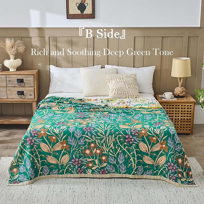 Beige Boho Throw Blanket, 100% Cotton Blankets for Couch Bed, 80"x90"Cotton Quilt Travel Muslin Blankets Farmhouse Home Decor Soft Lightweight Picnic Blanket for Summer