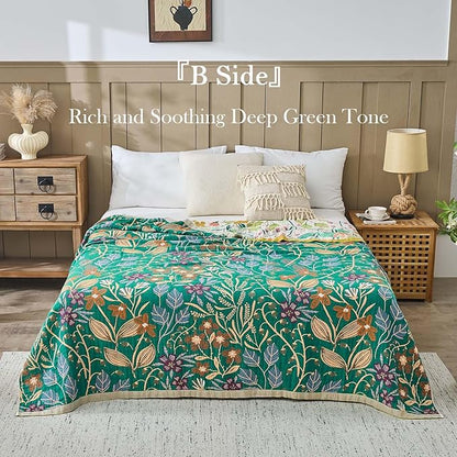 Beige Boho Throw Blanket, 100% Cotton Blankets for Couch Bed, 80"x90"Cotton Quilt Travel Muslin Blankets Farmhouse Home Decor Soft Lightweight Picnic Blanket for Summer