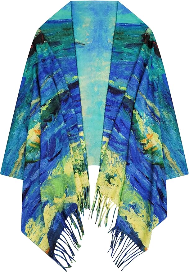 VENVSBEE Reversible Scarf Soft Large Shawl Wrap Blanket Double Sided Art Print Warm Pashmina Stoles Klimt Van Gogh Gifts