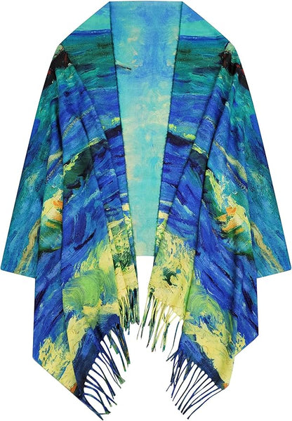 VENVSBEE Reversible Scarf Soft Large Shawl Wrap Blanket Double Sided Art Print Warm Pashmina Stoles Klimt Van Gogh Gifts