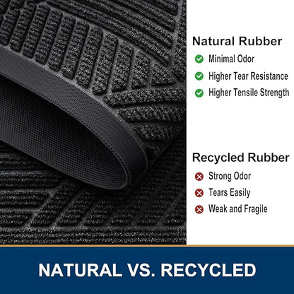 Smiry Half Circle Front Door Mat Outside Entrance, Heavy Duty Sturdy Natural Rubber Doormat, Trap Dirt and Moisture, Low Profile Mats for Indoor Outdoor Entry, Irregular Triangle (29.5x17, Black)