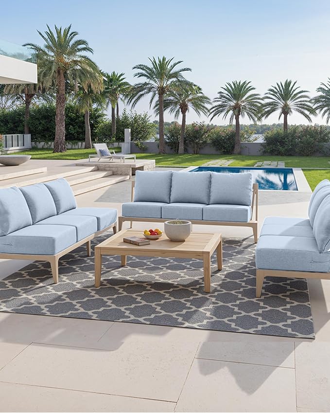 Luxury 24x24x6 Inch Outdoor Chair Cushions Set of 4 - Heavy Duty Water-Resistant Comfy Cushion for Patio Furniture Set Dining Gliding Rocking Chairs Loveseat L-Shape Sofa - Baby Blue