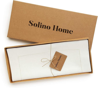 Solino Home Linen Ivory Table Runner 132 Inches Long - 100% Pure Linen Extra Long Table Runner 14 x 132 Inch for Christmas, New Year - Classic Hemstitch