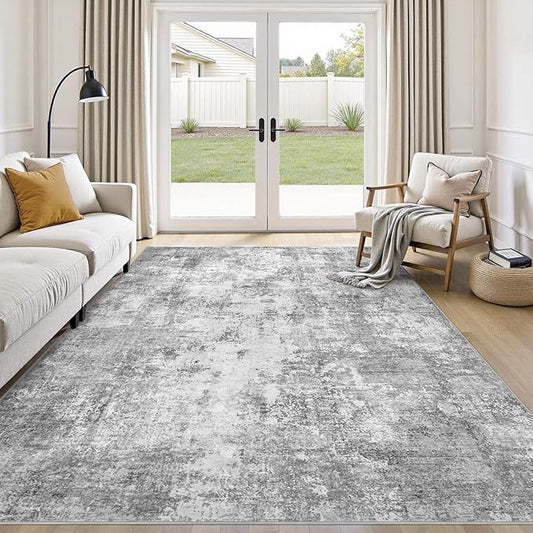 Washable 5X7 Area Rug: Modern Abstract Soft Non-Slip Indoor Rugs Home Decor - Low Pile Stain Resistant Foldable Carpet for Living Room Bedroom Dining Room Playroom Office(Grey,5'x7')
