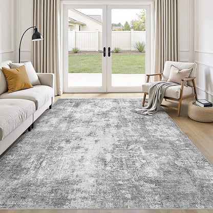 Washable 9X12 Area Rug: Modern Abstract Soft Non-Slip Indoor Rugs Home Decor - Low Pile Stain Resistant Foldable Rug for Living Room Bedroom Dining Room Playroom Office(Grey 9'x12')