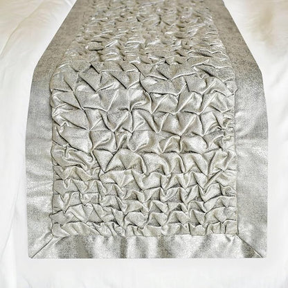 The HomeCentric King/Queen/Twin Silver Decorative Bed Runner Full 68"x18" Bed Runner Without Pillow Cover, Foil, Knotted,Textured Bed Scarf on Jacquard Fabric - Polished Silver