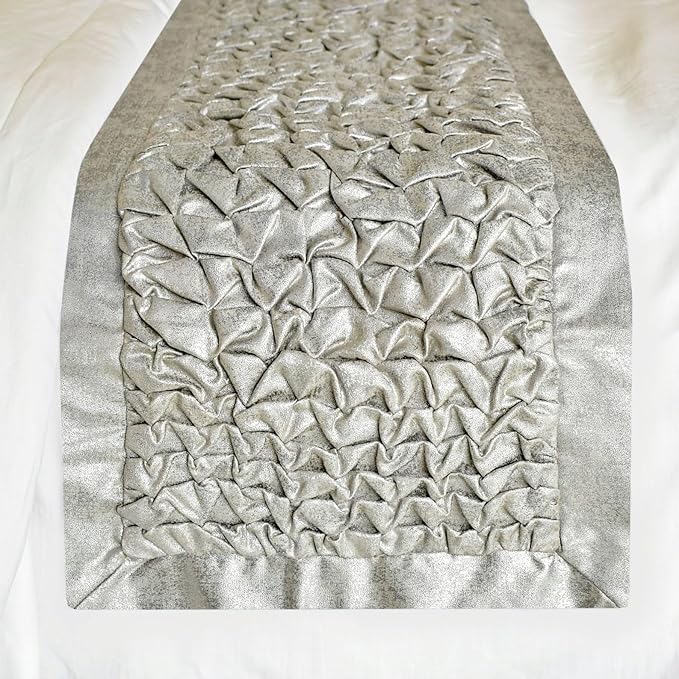 The HomeCentric King/Queen/Twin Silver Decorative Bed Runner Twin 53"x18" Bed Runner with Two Pillow Cover, Foil, Knotted,Textured Bed Scarf on Jacquard Fabric - Polished Silver