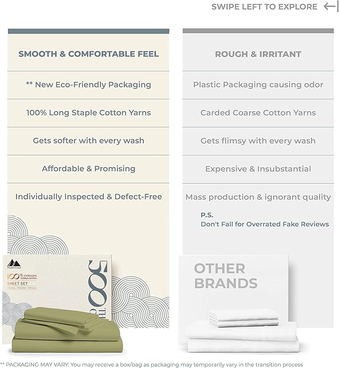 Mayfair Linen 500 Thread Count 100% Cotton Sheets King Size Bed Set - 4 PC King Bed Sheet Set Cotton (Sage Green), Soft, Cooling, Sateen 16" Deep Pocket Bedsheet for Hot Sleepers (Fits 18" Mattress)