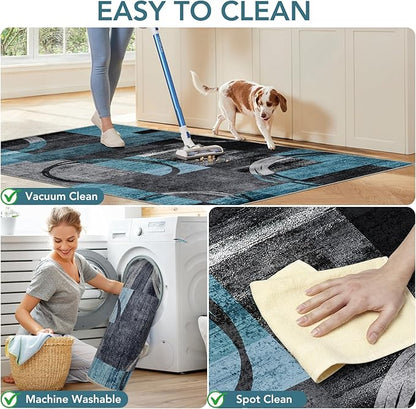 Office Chair Mat for Hardwood Floor&Tile Floor,48"X 60" Heavy Duty Desk Chair Mat for Hard Floors,Under Desk Rug for Rolling Computer Chair,Anti Slip,Low Pile Carpet Floor-Geo Blue Gray