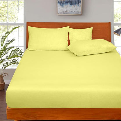 ROYALE LINENS 300 Thread Count 100% Long Staple Combed Cotton Fitted Sheet Full - Super Soft Deep Pocket Bottom Sheet - Fitted Sheets Only - Elastic Sheets (Full, Yellow)