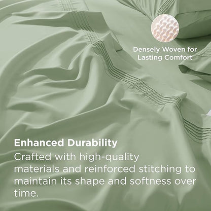 Bedsure Deep Pocket King Sheet Set - Fits Mattresses Up to 21 Inches Thick - 4 Piece GentleSoft Bed Sheets, Moisture Wicking, Soft & Cooling Bedsheet & Pillowcases, Easy & Secure Fit, Light Green