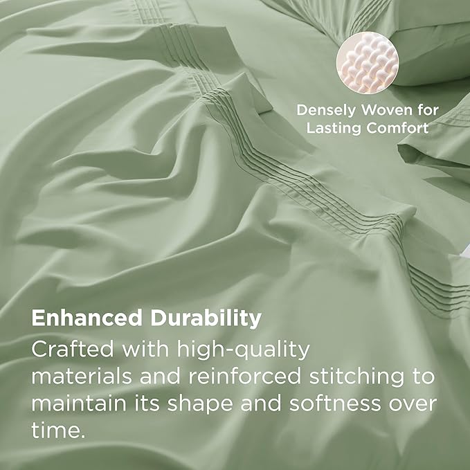 Bedsure Deep Pocket Twin Sheets Set - Fits Mattresses Up to 21 Inches Thick -3 Piece GentleSoft Bed Sheets, Moisture Wicking, Soft & Cooling Bedsheet & Pillowcases, Easy & Secure Fit, Light Green