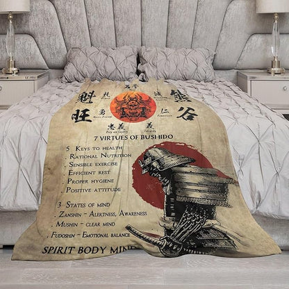 Samurai Warrior Blanket Japanese Samurai Throw Blanket Samurai Gifts for Boys Men Warrior Blanket for Kids Adults Soft Warm Cozy Fleece Blanket for Couch Sofa Bed 50"x60"