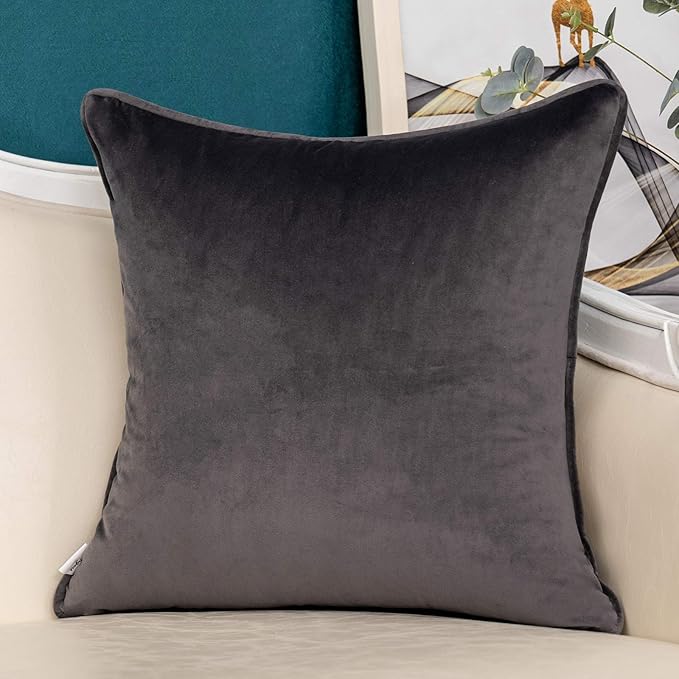 Yangest Grey Striped Patchwork Throw Pillow Cover Gold Leather Cushion Cover Zippered Pillowcase for Sofa Couch Bedroom Living Room Home Decoration,18x18 Inch