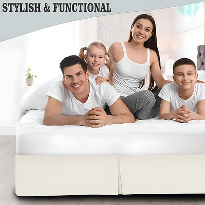 Pleated Bed Skirt Queen Size, 18" Drop with Platform Design for Secure Fit, Split Corners, Wrinkle-Resistant Microfiber for Modern Stylish Look, Tailored Bedding for Hotel Luxury - Ivory