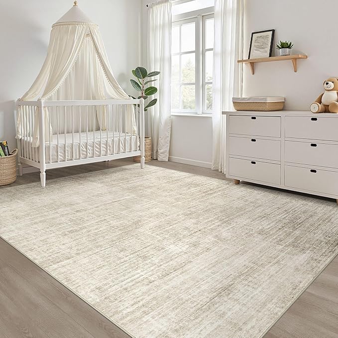 10x14 Area Rugs Living Room: Washable Large Neutral Beige Rug Abstract Soft Modern Stain Resistant Indoor Floor Non-Slip Carpet for Bedroom Nursery Kids Office Playroom Dining Room Under Table Home