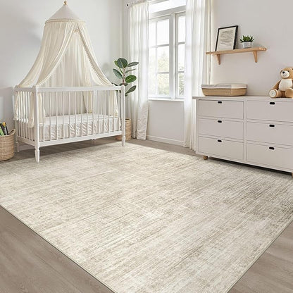 10x14 Area Rugs Living Room: Washable Large Neutral Beige Rug Abstract Soft Modern Stain Resistant Indoor Floor Non-Slip Carpet for Bedroom Nursery Kids Office Playroom Dining Room Under Table Home