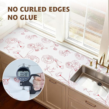 Shelf Liners for Kitchen Cabinets 17in x 20FT Non Adhesive Drawer Liner Red and White Floral Thickened Shelf Liner Paper Strong Non-Slip Easy to Clean for Tool Box with Knife and Tape Measure