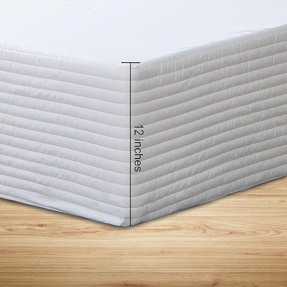 Queen Bed Skirt-Box Spring Cover with 12 Inch Tailored Drop,Wrinkle and Fade Resistant Hotel Wrap Around Bed Skirts,Bed Frame Cover (Horizontal Stripe White, Queen-12 Drop)