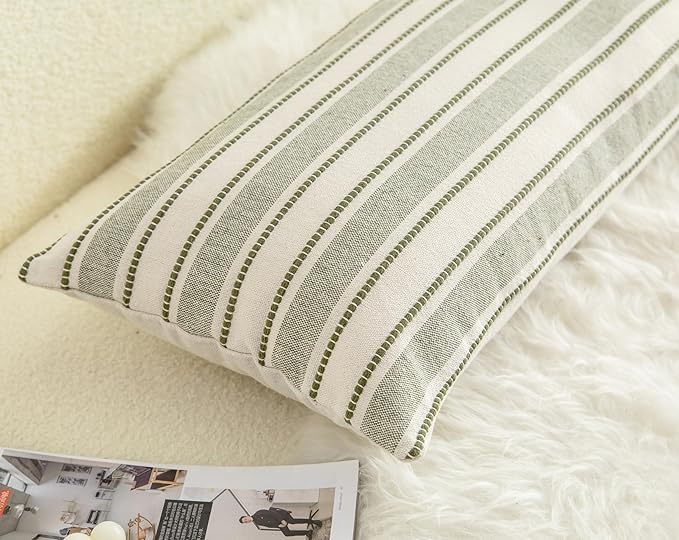 Decorative Boho Lumbar Pillow Covers, Modern Farmhouse Couch Pillowcase, 14 x 36 Long Accent Body Throw Pillow Covers, Sofa Bed Living Room Decor Cushion Case, Olive Green, Pack of 1
