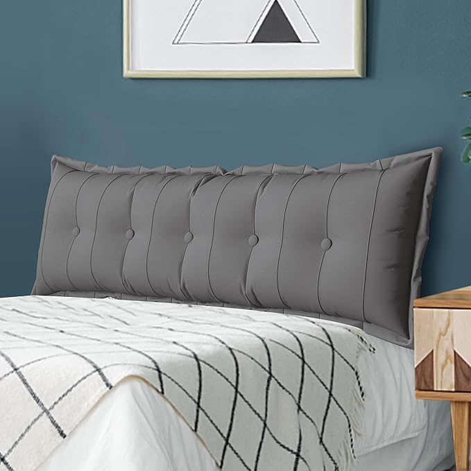 Large Bolster Reading Pillow Twin XL Backrest Positioning Support Pillow Daybed Cushion Headboard Pillows for Bed Bunk Sofa with Removable Cover, Grey, 39 x 3 x 20 Inch