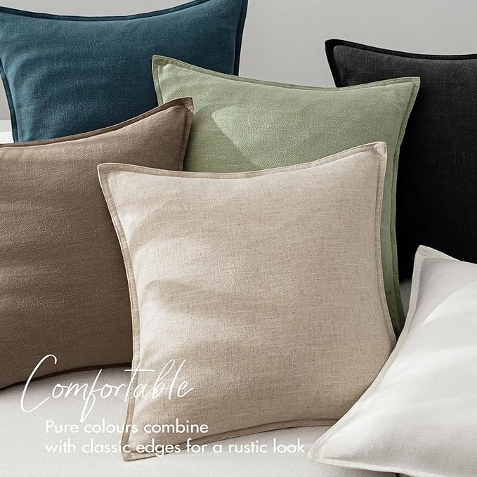 EMEMA Decorative Linen Throw Pillow Covers 26x26 Inch Dark Olive Green Boho Farmhouse Neutral Couch Throw Pillows for Bed Pack of 2 Accent Pillowcase Modern Sofa Cushion Livingroom Home