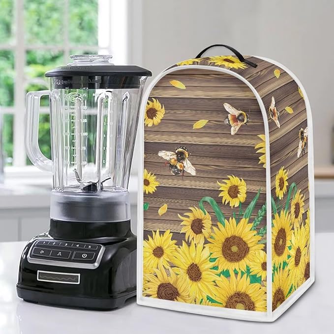 Talayituse Bee Sunflower Wood Print Blender Dust Cover, Fingerprint Protection Cover for Stand Mixer or Coffee Machine, Home Kitchen Appliance Covers for Stain Dust Resistant Supplies