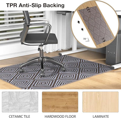 Blue&Black Checkered Diamond-Pattern Computer Chair Mat for Hardwood, 36" x 48"Office Mat for Hardwood Floor with Non-Slip Back, HeavyDuty Office Chair Rug for Hardfloor,LowPlie Carpet Floor Protector