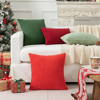 Kevin Textile 12x24 Inch Pillow Cover 1 Pack Boho Christmas Decorative Soft Striped Corduroy Lumbar Farmhouse Color Accent Rectangle Cushion Case for Living Room Couch Sofa Bed, Burgundy