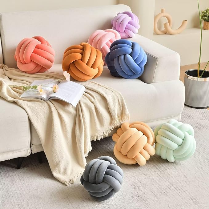 Decorative Throw Knot Pillow Ball for Home Chair Sofa Couch Bed Aesthetic Round Velvet Knotted Pillow Cushion (Royal Blue, 11 inches)