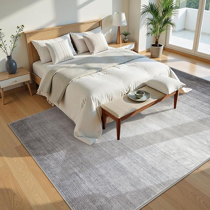 Wonnitar Modern Ombre Washable 8x10 Rug, Non-Slip Soft Grey Area Rugs for Living Room, Non-Shedding Large Bedroom Rug, Gradient Ultra-Thin Stain Resistant Floor Carpet for Dining Table (Grey, 8'x10')