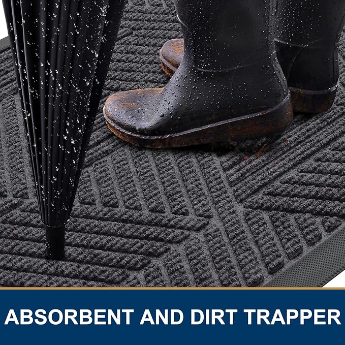 Smiry Front Door Mat Outside Entrance, Heavy Duty Sturdy Natural Rubber Doormat, Trap Dirt and Moisture, Easy Clean Low Profile Mats for Indoor Outdoor Entry, Irregular Triangle (71x24, Medium Grey)