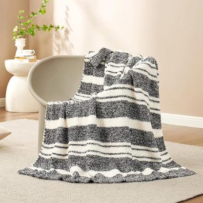 Snuggle Sac Black White Stripe Twin Size Reversible Super Soft Bedding Blanket, 60x80 inches