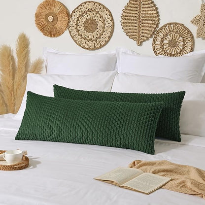 Kevin Textile 20x54 Inch Long Body Lumbar 1 Pack Boho Decorative Throw Pillow Cover Soft Striped Corduroy Rectangle Cushion Case Farmhouse Accent for Living Room Couch Sofa Bed, Dark Green