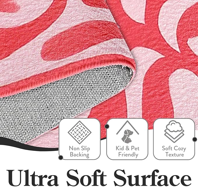9CH Abstract Matisse Leaf Area Rug 7' X 5 Pink Retro Botanical Faux Wool Rugs Non-Slip Boho Flowers Soft Floor Carpet for Kitchen Entryway Bedroom